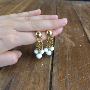 Vintage Dangle Earrings Gold-Toned Stamped CL